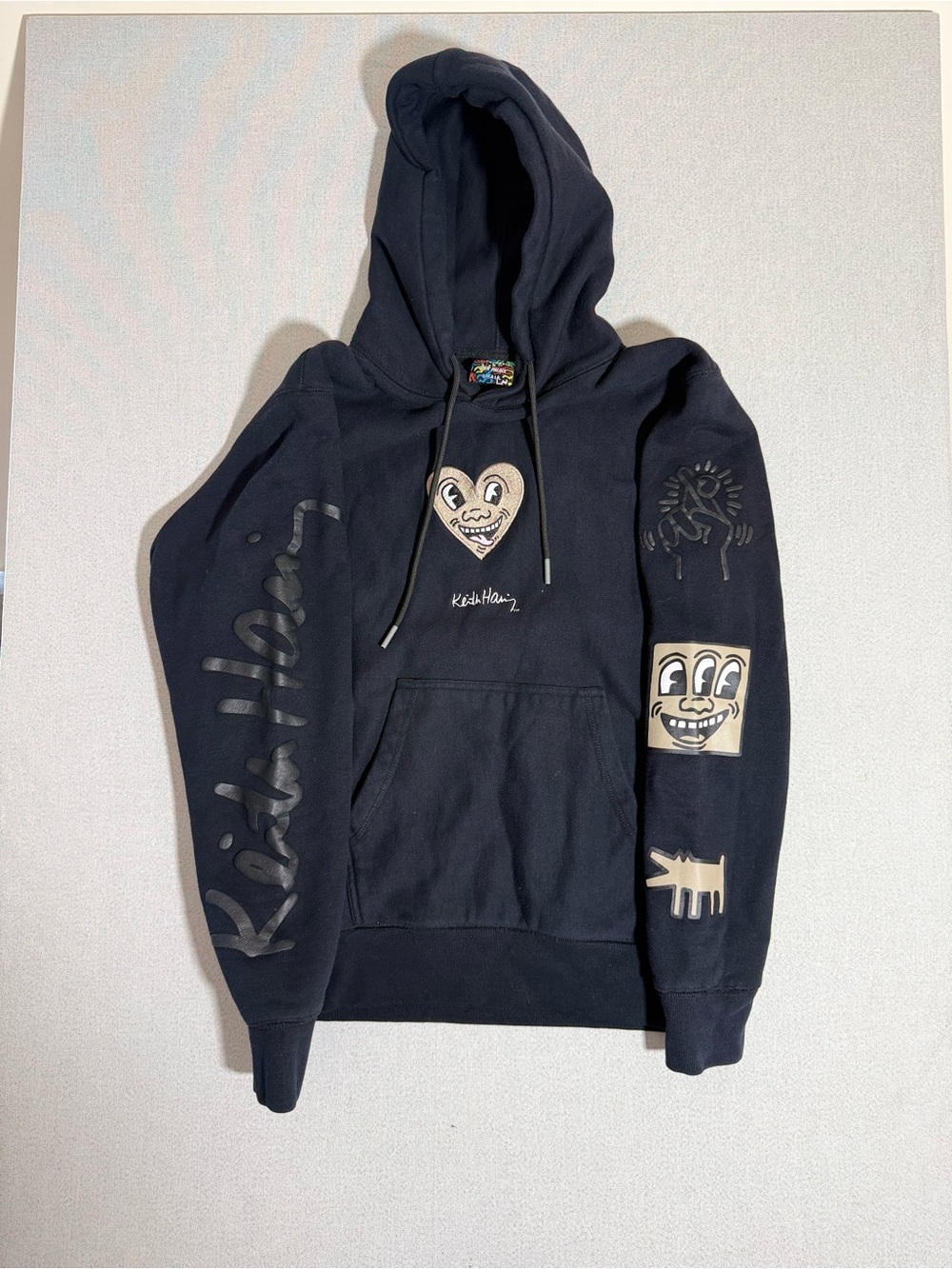 Keith Haring Black Graphic Pullover Hoodie with Iconic Art